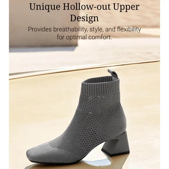 🩶NWT WOMENS VIVAIA MELISSA SQUARE TOE PERFORATED HEELED BOOTS SIZE 39 IN GREY - Picture 11 of 16